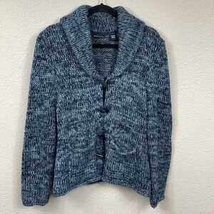 Moda International Wool Blend Chunky Knit Toggle Sweater Coat Blue Sz L